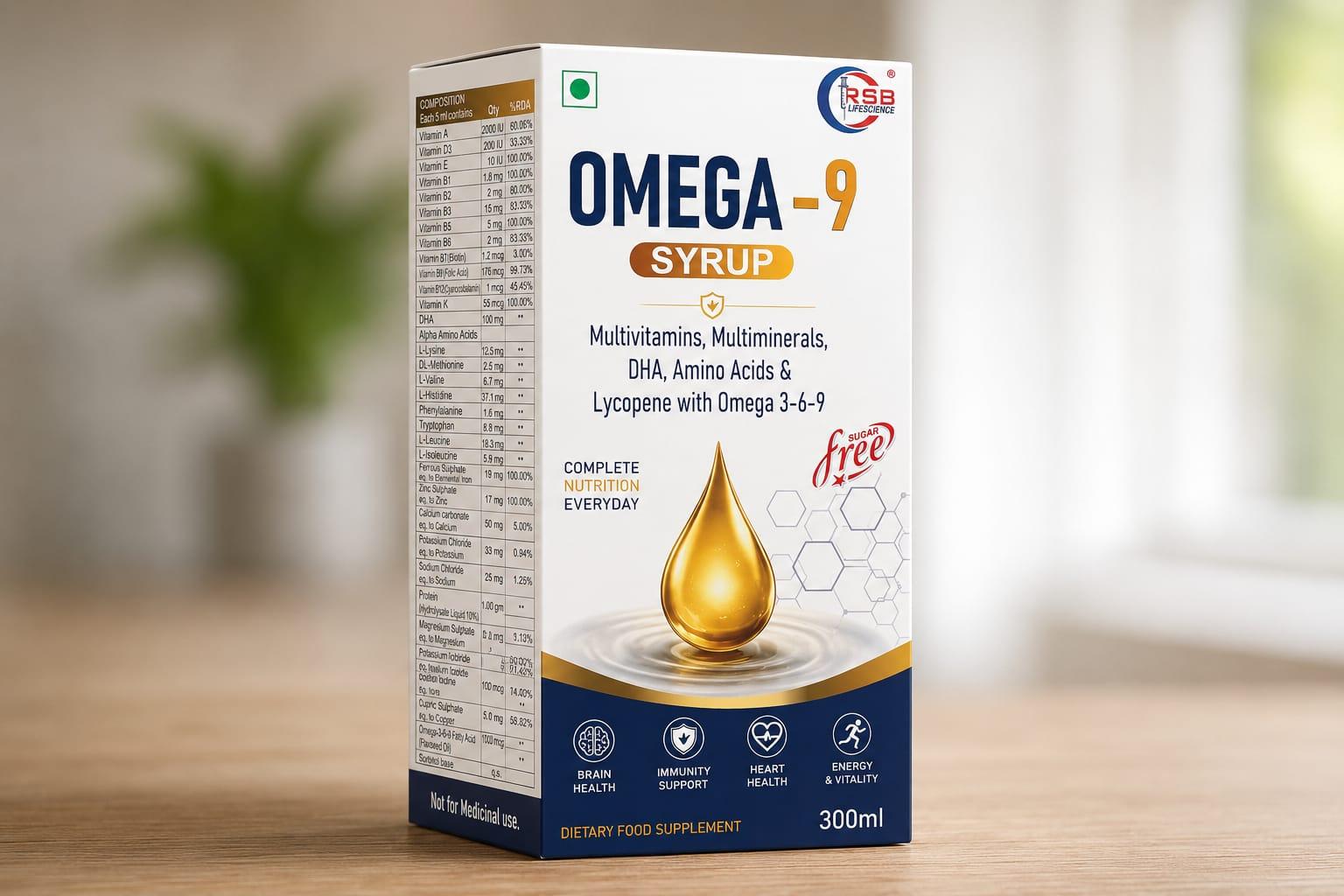 Omega-9 Syrup Syrup packaging