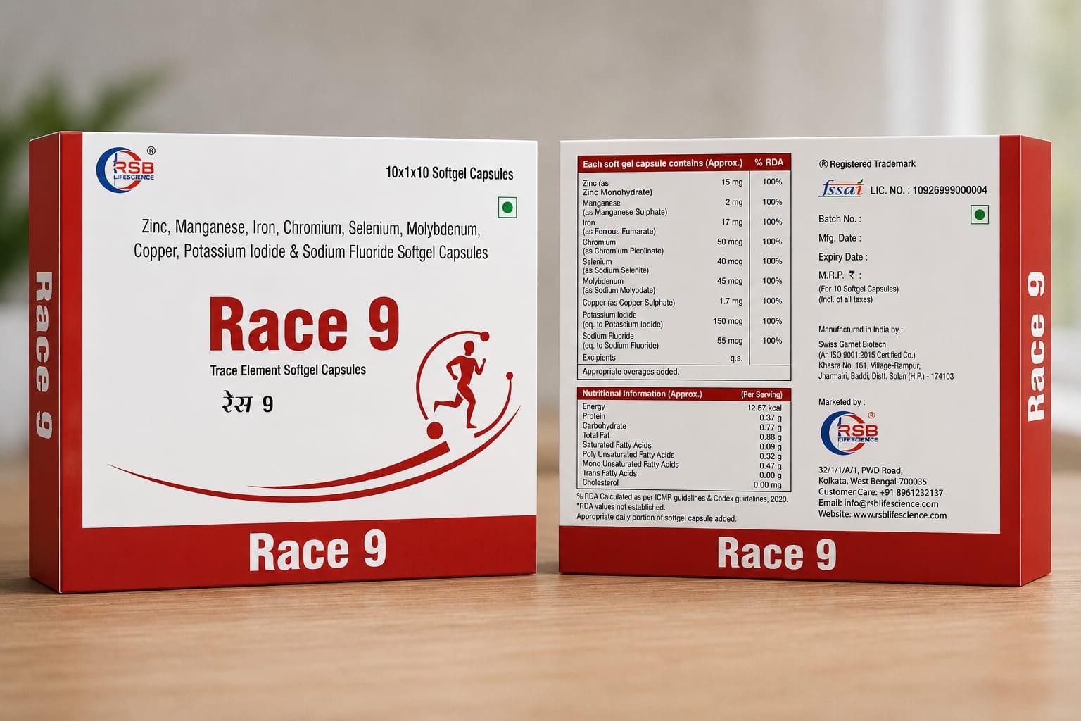 Race 9 Softgel Capsules packaging